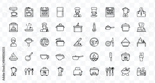 Set of 80 outline icons related to food and drink. Linear icon collection. Editable stroke. Vector illustration