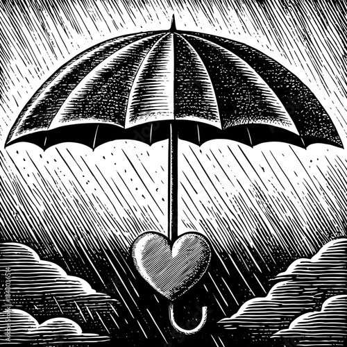 Umbrella Protecting A Heart In Rain Symbolic Val SVG Vector Illustration 5