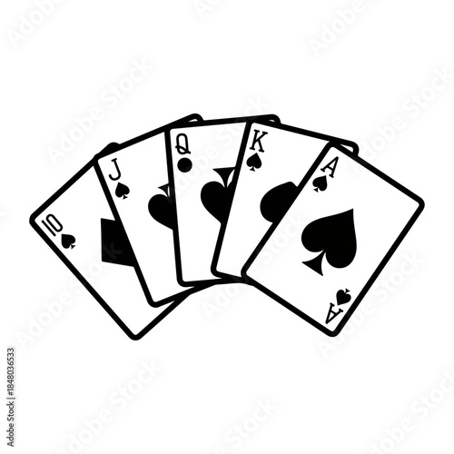 Playing Cards Fanned Out In Spade Suit.