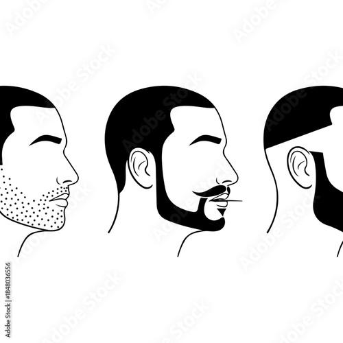 Three male profile silhouettes with varying beards.