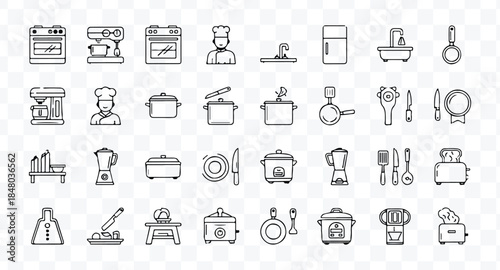 Set of 80 outline icons related to food and drink. Linear icon collection. Editable stroke. Vector illustration
