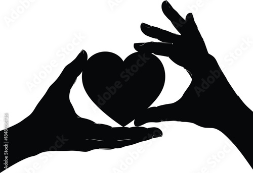 Hands holding heart silhouette against white background