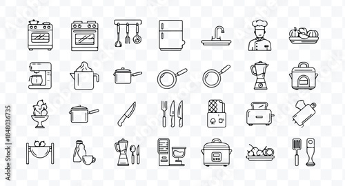 Set of 80 outline icons related to food and drink. Linear icon collection. Editable stroke. Vector illustration