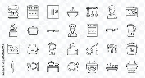 Set of 80 outline icons related to food and drink. Linear icon collection. Editable stroke. Vector illustration