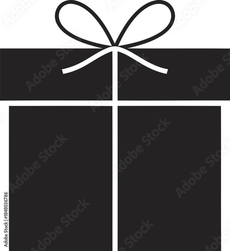 Beautiful black gift box with ribbon on white background