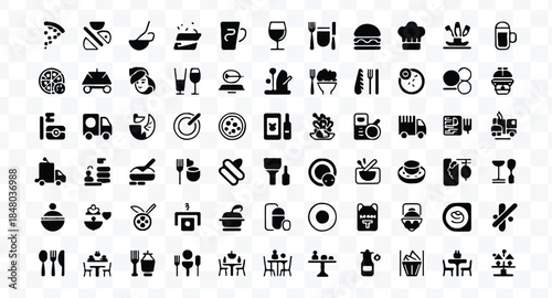 Set of 80 outline icons related to food and drink. Linear icon collection. Editable stroke. Vector illustration
