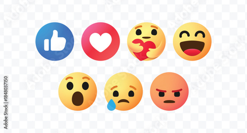 Facebook emoticon emoji icon buttons, Vector editorial illustration