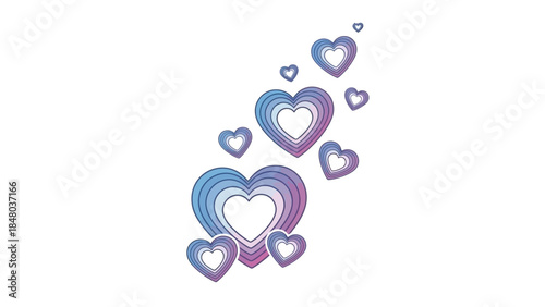 Serene collection of watercolor-style hearts in purple and blue shades conveying love and affection