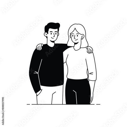 A man and woman standing together with arms around each other.