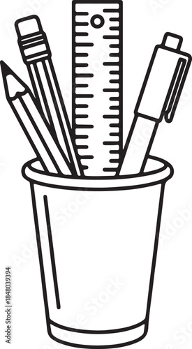 Pencil Pen And Ruler In A Cup On White Background stationery school supplies