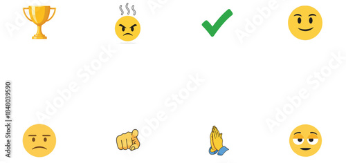 A collection of emoticon faces and a trophy