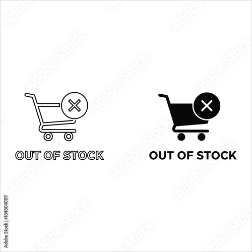 Shopping cart with out of stock sign in black and white