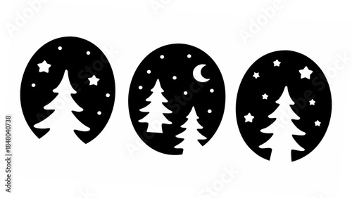 Elegant Christmas tree silhouettes under starry night sky
