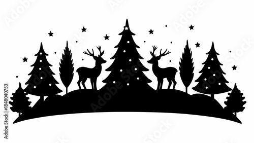 Festive Christmas scene with reindeer and snowflakes on white