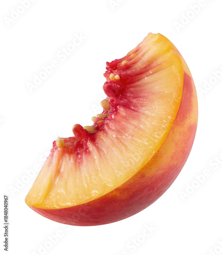 Cut peach with red and yellow flesh red peach fruit isolated on a transparent background