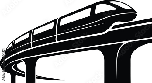 Monorail Silhouette Vector | Modern Elevated Train Illustration on White Background