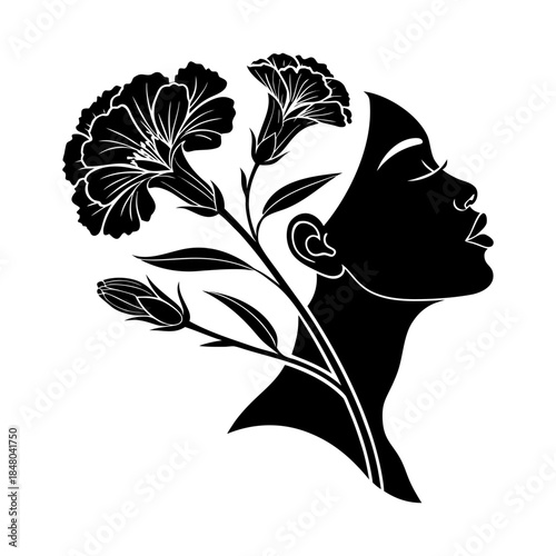 Silhouette of woman holding flowers