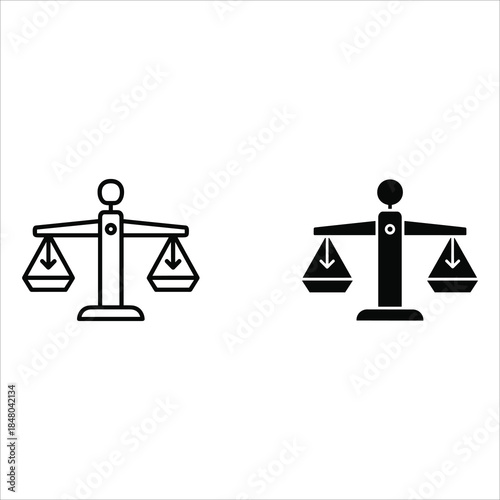 Two balance scales with downward arrows on both sides