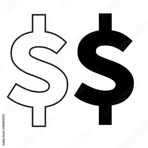 Dollar sign vector. Dollar currency sign in fill color and line art.