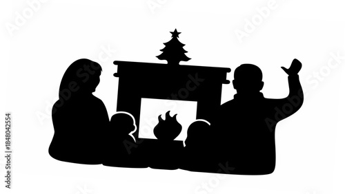 Family enjoying Christmas by the fireplace together
