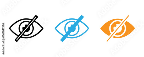 Three stylized eye icons with diagonal lines