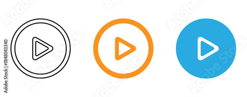 Play button icons in different colors and styles