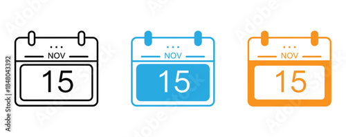 Three calendar icons with the date 15 varying in color and design