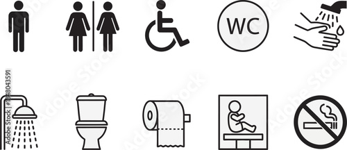 Restroom and bathroom icons for universal signage and accessibility