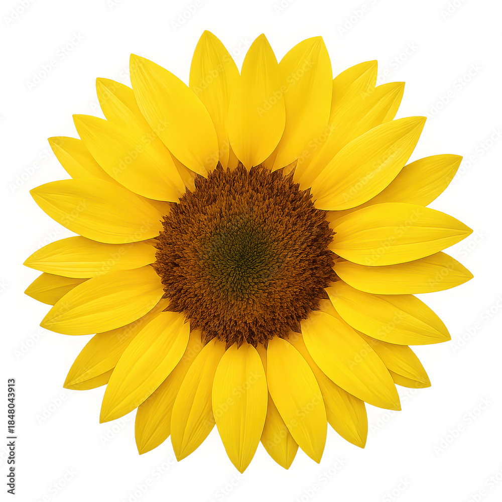 Fototapeta premium Bright yellow sunflower bloom on a black background isolated on transparent background