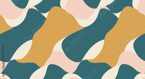 Abstract seamless pattern with organic wavy shapes and muted colors