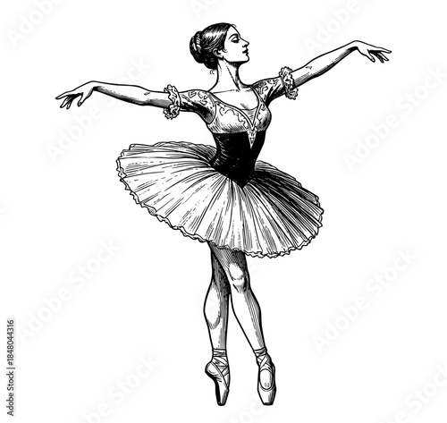 Vintage illustration of ballerina in tutu