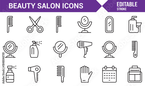 Monochrome beauty salon and barber icon collection