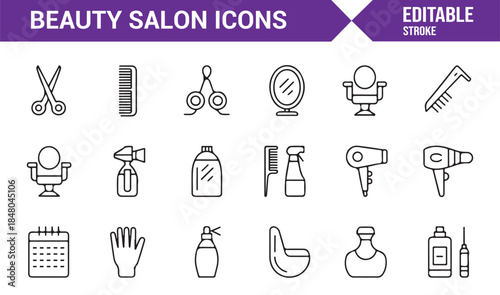 Editable beauty salon icons in outline vector style