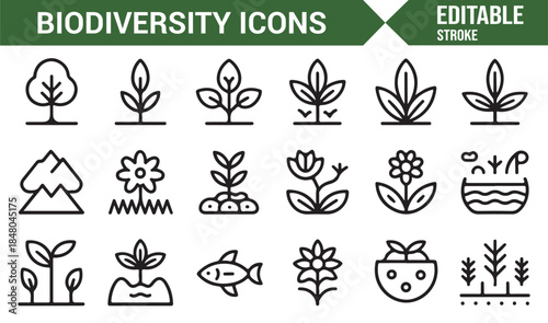 Biodiversity ecology and environmental icons in editable vector format