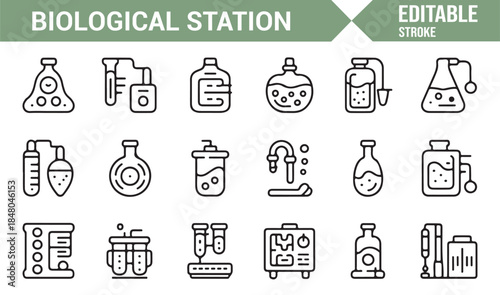 Vector biological research and science icons for biotech projects