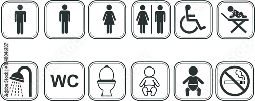 Restroom and toilet symbols for accessibility and hygiene