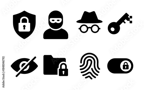 Collection of security and privacy icons representing data protection and access control