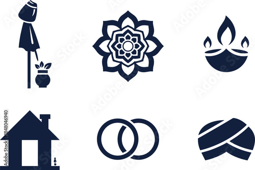 Flat design icons for Indian festivals and traditions