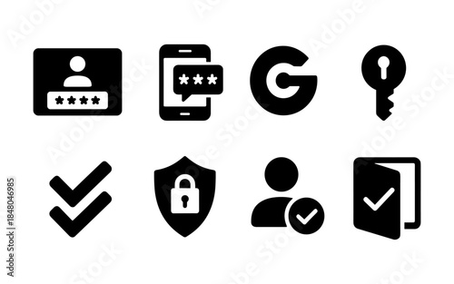 Collection of security and access icons including password, phone, key, and shield