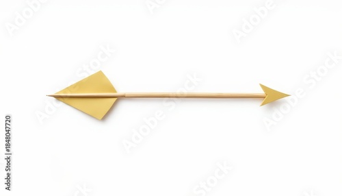 Yellow paper arrow pointing right on white background  