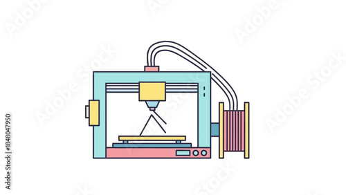 Simplified 3D Printer Illustration Showcasing Modern Additive Manufacturing Technology