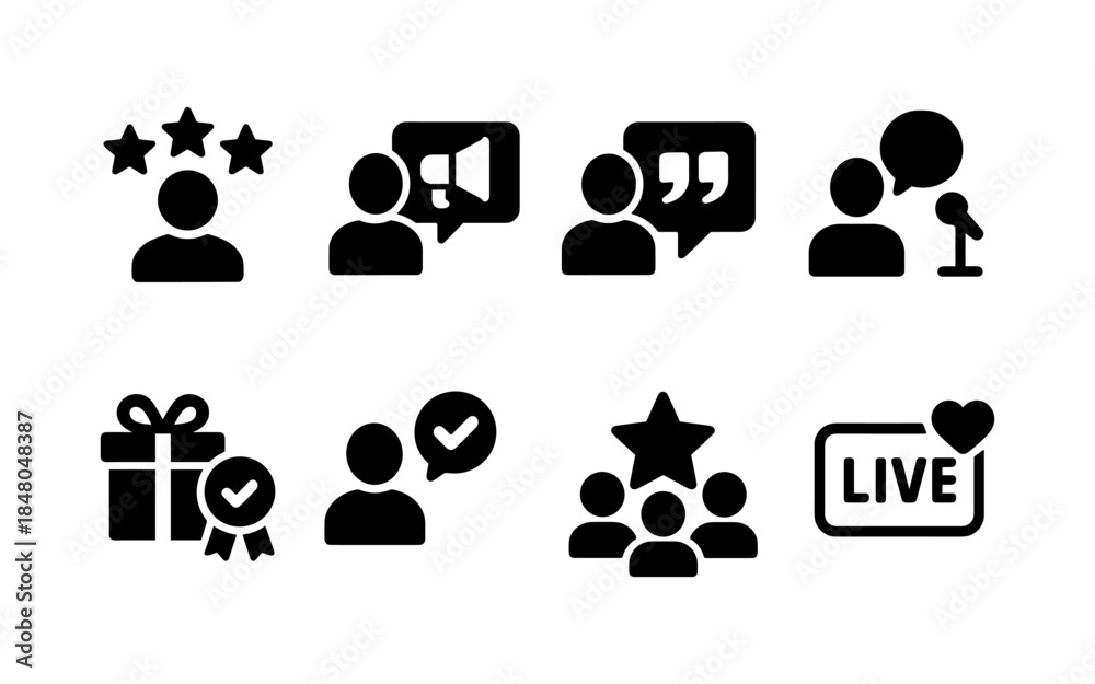 Fototapeta premium Collection of user feedback and engagement icons for digital platforms