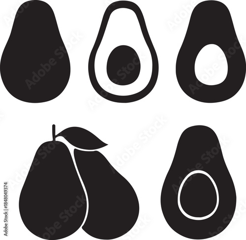  Avocado fruit silhouette vector.