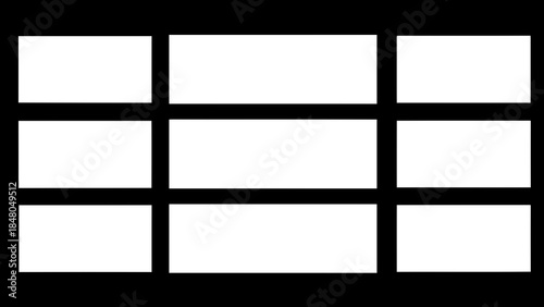 Grid of nine white rectangles on a black background