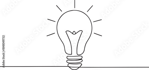 Continuous one line drawing of Light bulb symbol isolated on white background