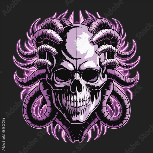 Demonic Skull with Purple Horns and Dark Style.