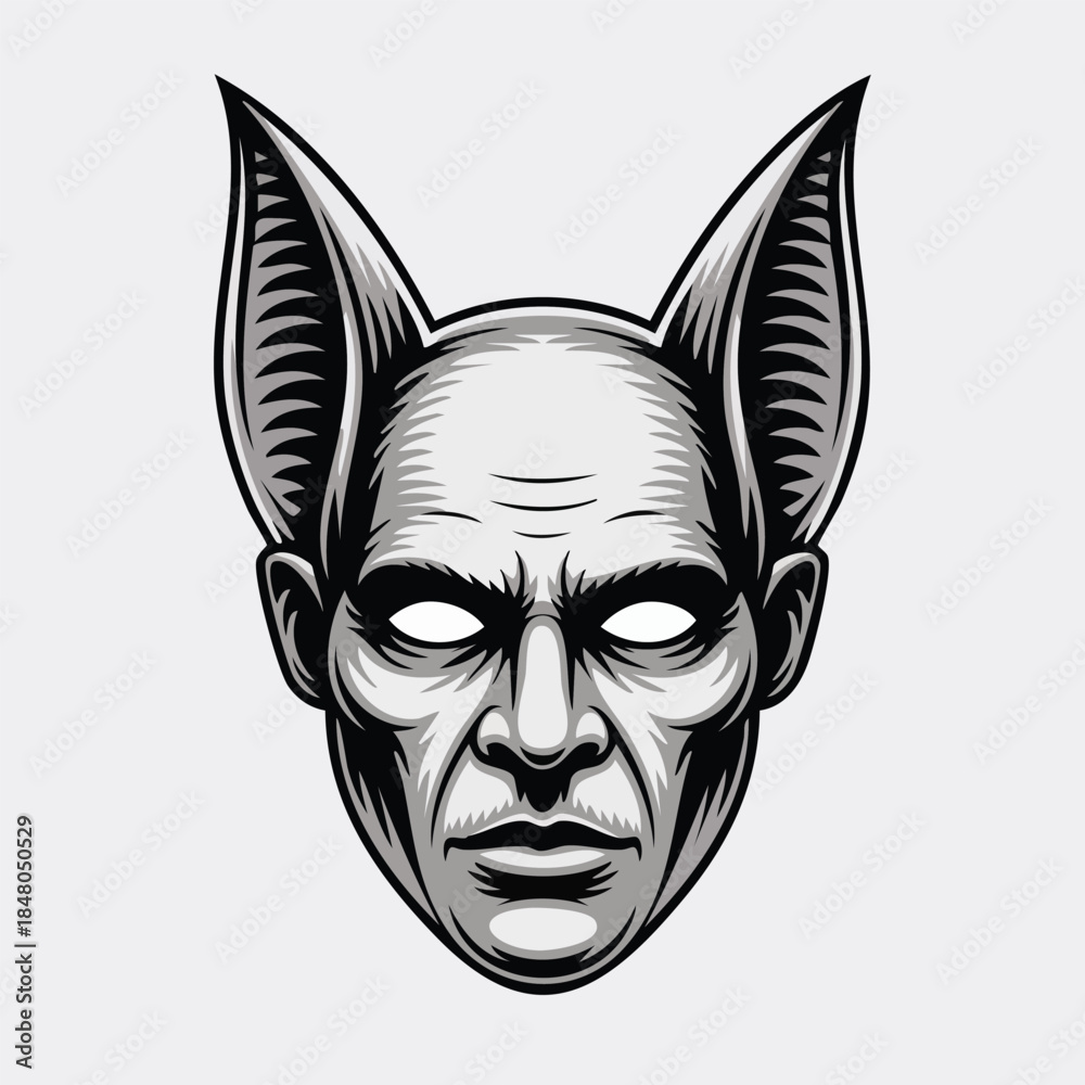 Obraz premium Menacing vampire head illustration with bat ears.