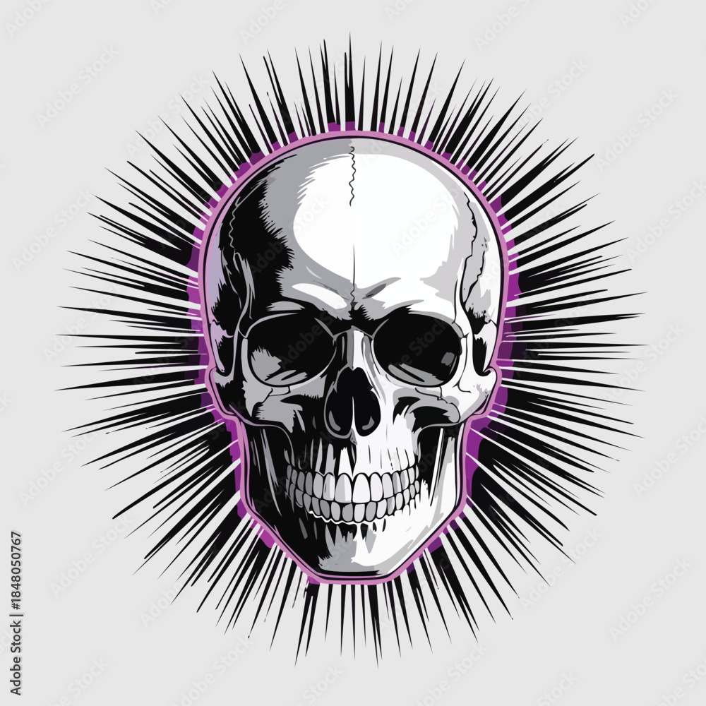 Fototapeta premium Skull Portrait with Spiky Radiating Rays.