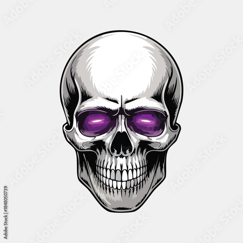 Skull portrait wearing purple sunglasses illustration.