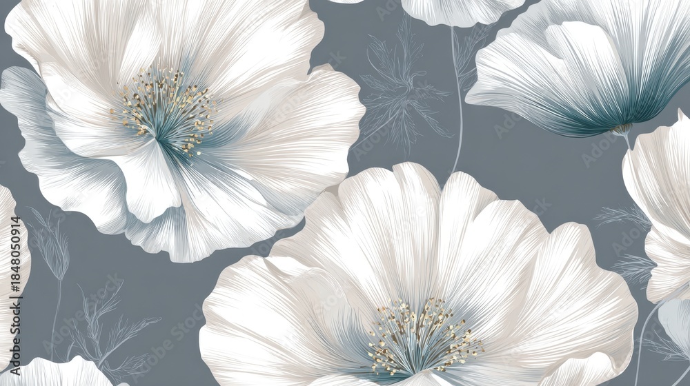 Fototapeta premium Grey backdrop with white blooms